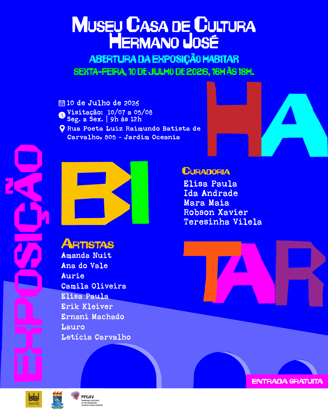 Cartaz da exposição Habitar, com identidade visual de Elisa Paula